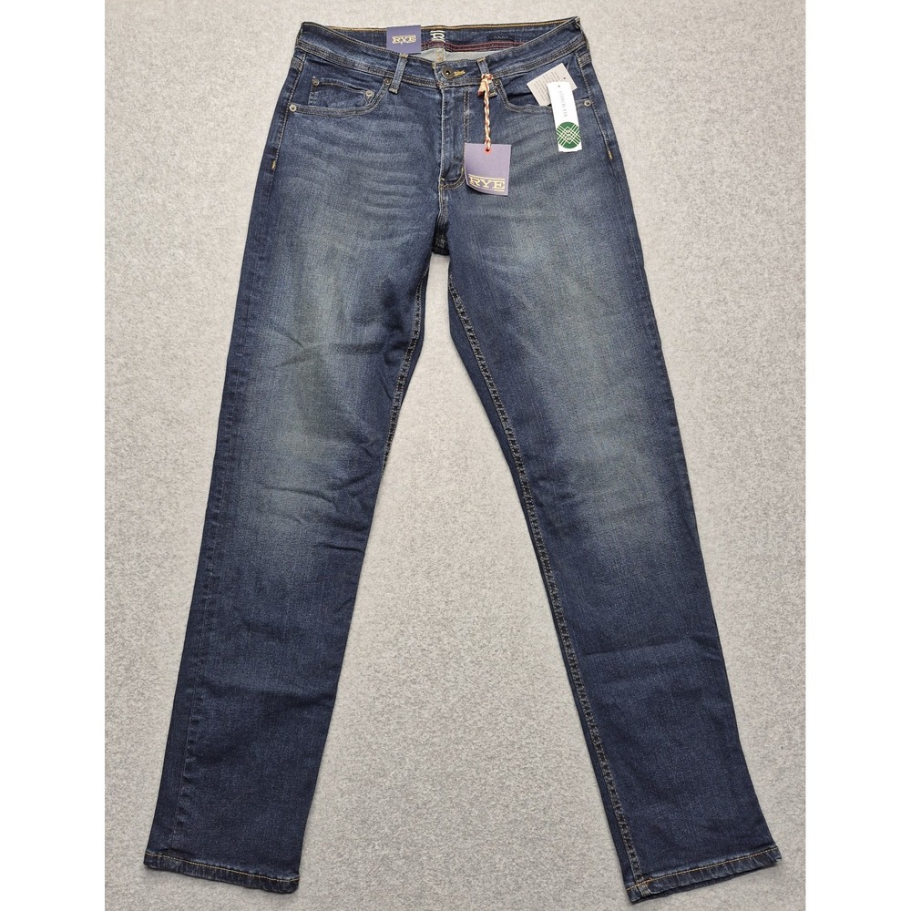 NWT RYE by Hawker Rye Jeans Mens 32x34 Straight Leg Dark Wash Stretch